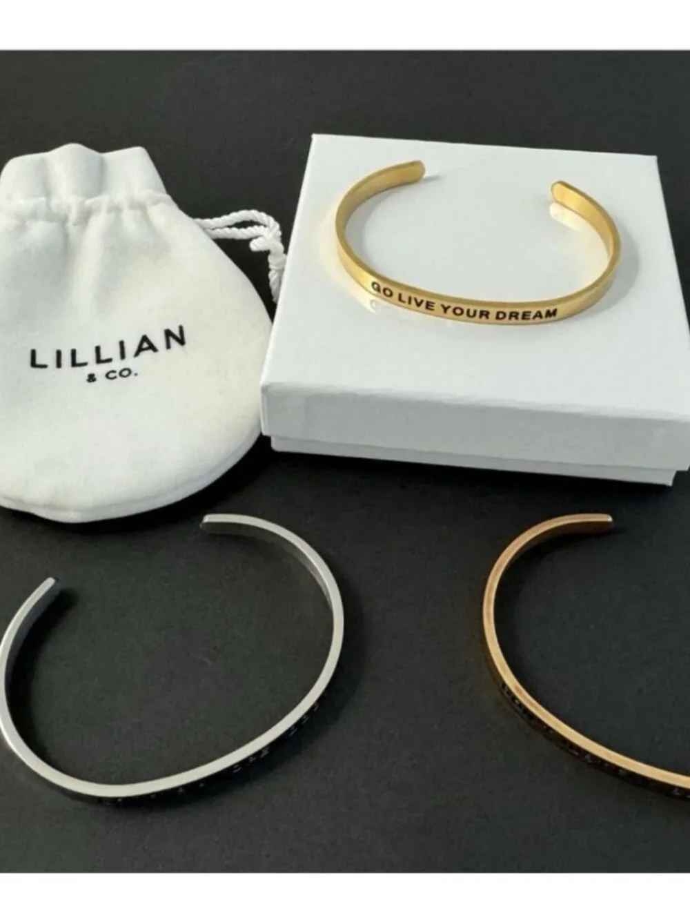 Lillian & Co Cuff Bracelet Trio Set Inspirational Metal Bangles Gold Silver